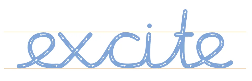 Annotated excite word showing directional arrows along the full path